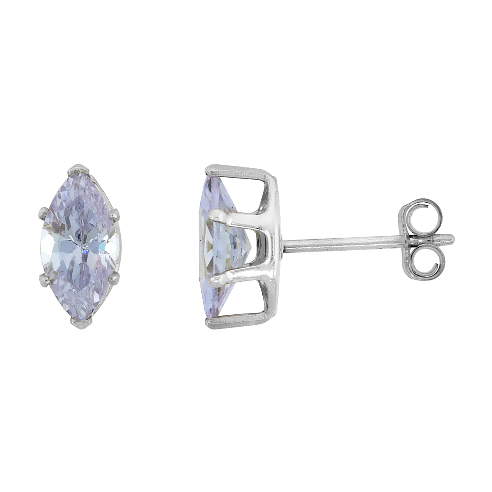STERLING SILVER CUBIC ZIRCONIA MARQUISE LAVENDER EARRINGS STUDS 1.5 CARAT/PAIR
