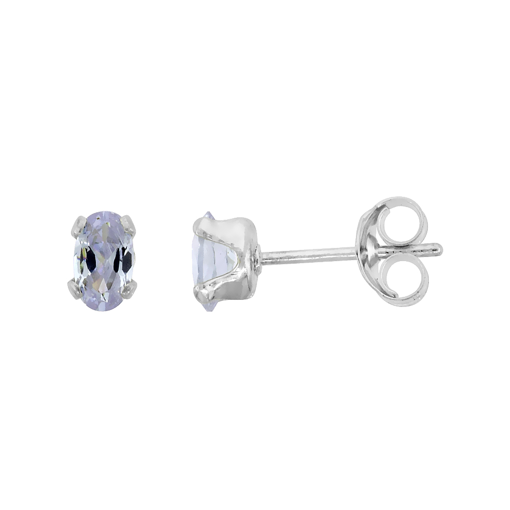 STERLING SILVER LAVENDER COLOR 5X3MM OVAL CUBIC ZIRCONIA EARRINGS STUDS 1.5 CARAT/PAIR