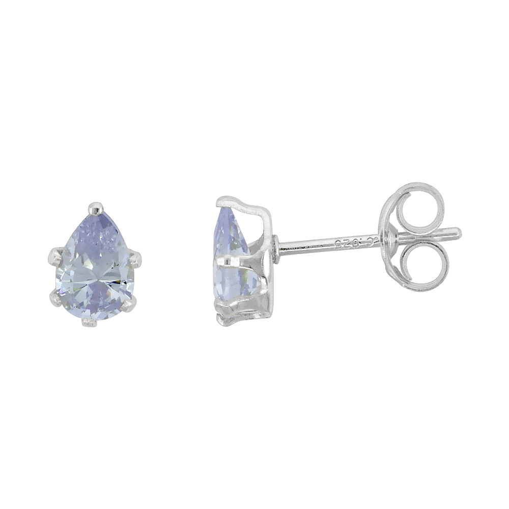 STERLING SILVER CUBIC ZIRCONIA TEARDROP EARRINGS STUDS LAVENDER COLOR 1.5 CARAT/PAIR