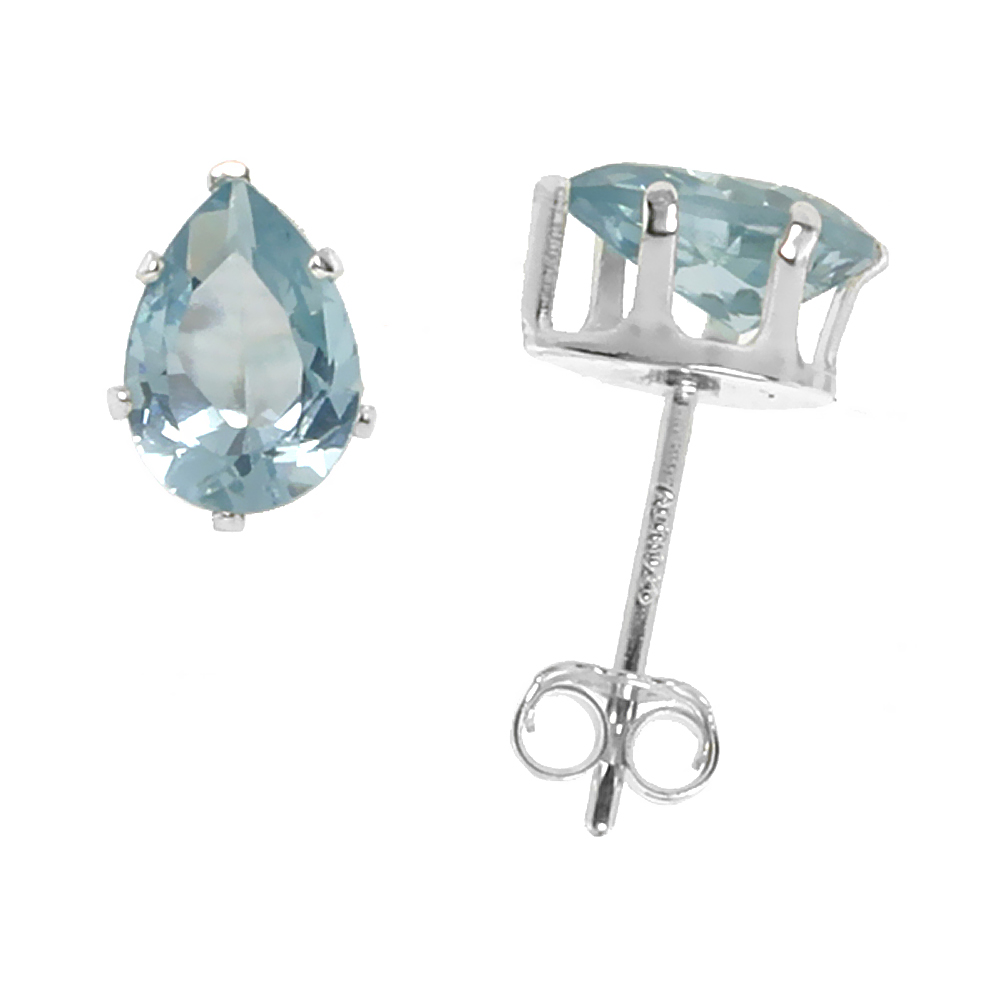 STERLING SILVER CUBIC ZIRCONIA TEARDROP BLUE TOPAZ EARRINGS STUDS 1.5 CARAT/PAIR