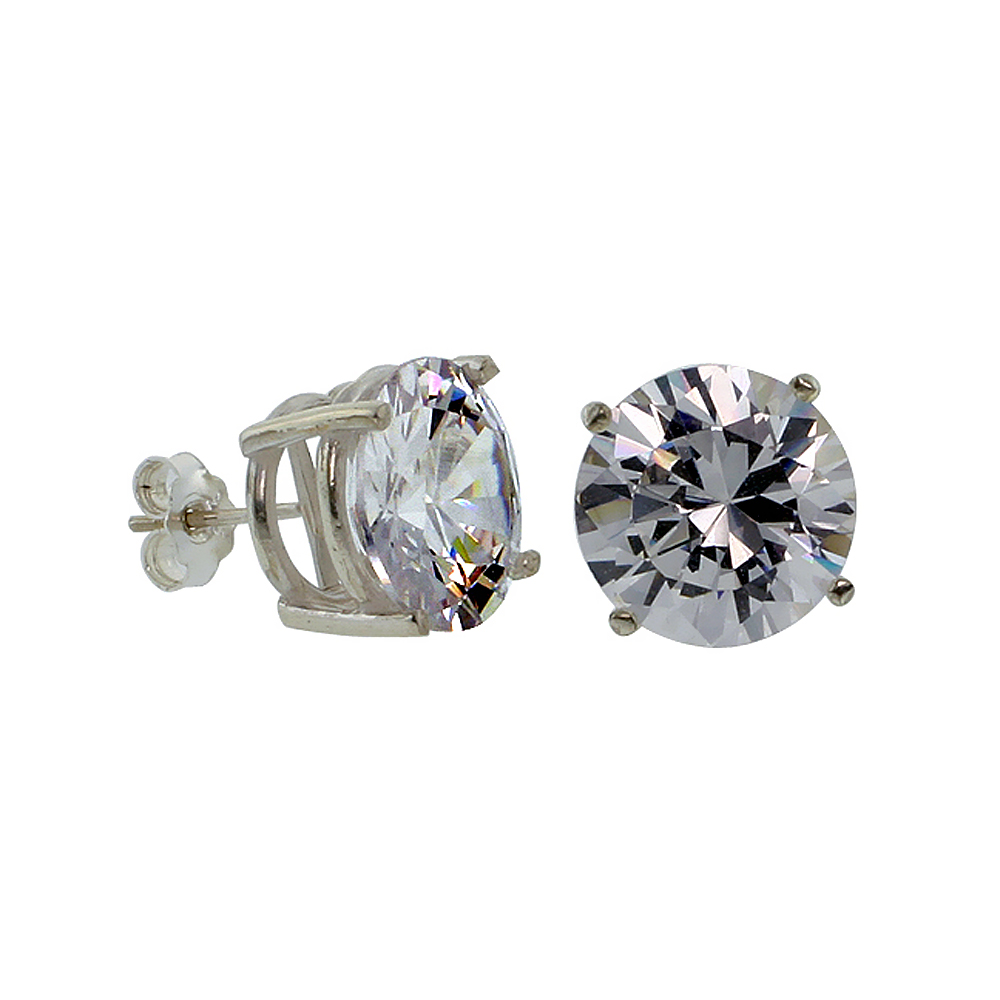 STERLING SILVER CUBIC ZIRCONIA EARRINGS STUDS 13 MM BASKET SETTING 17 CARAT/PR