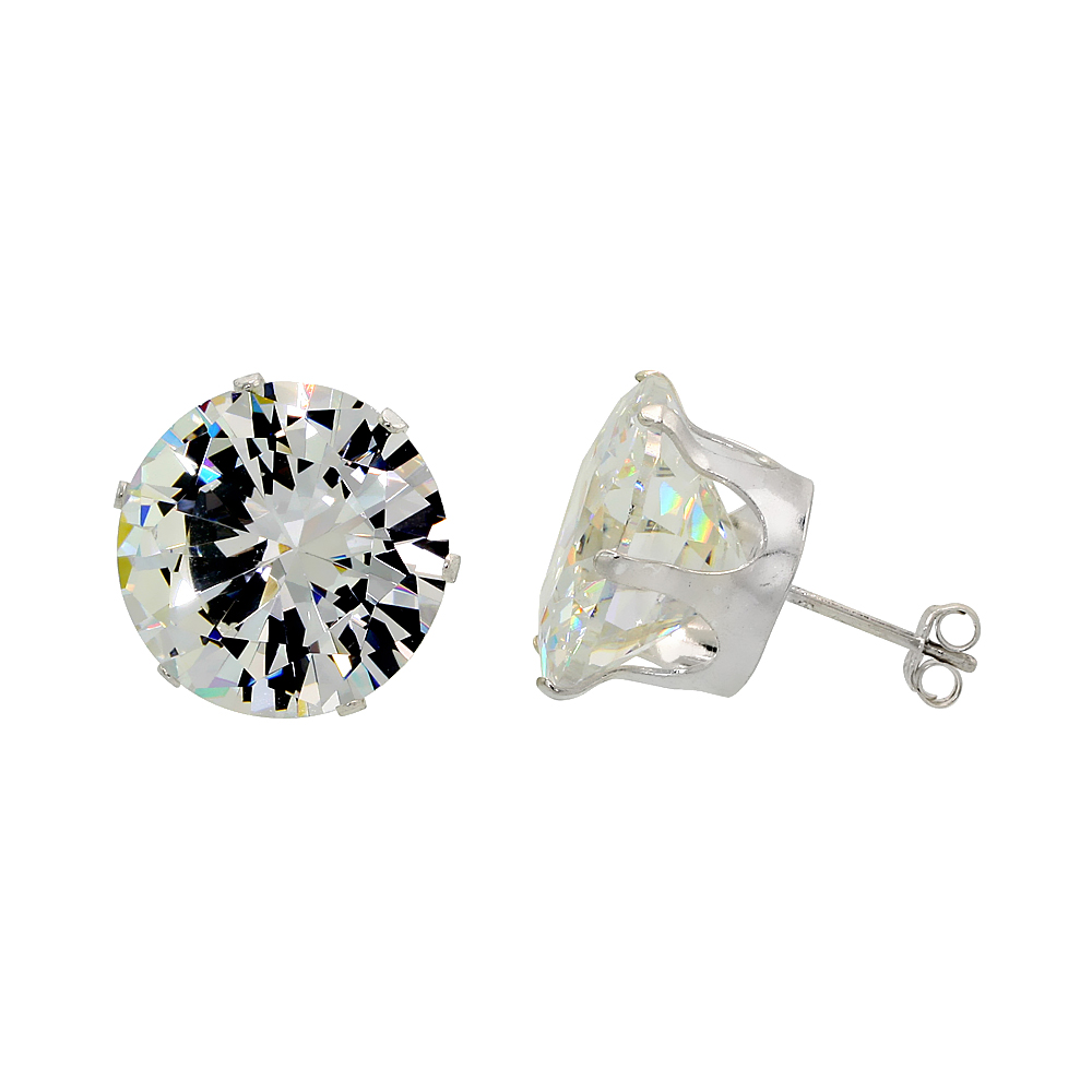 STERLING SILVER CUBIC ZIRCONIA EARRINGS STUDS 15 MM 4 PRONG 26 CARAT/PAIR