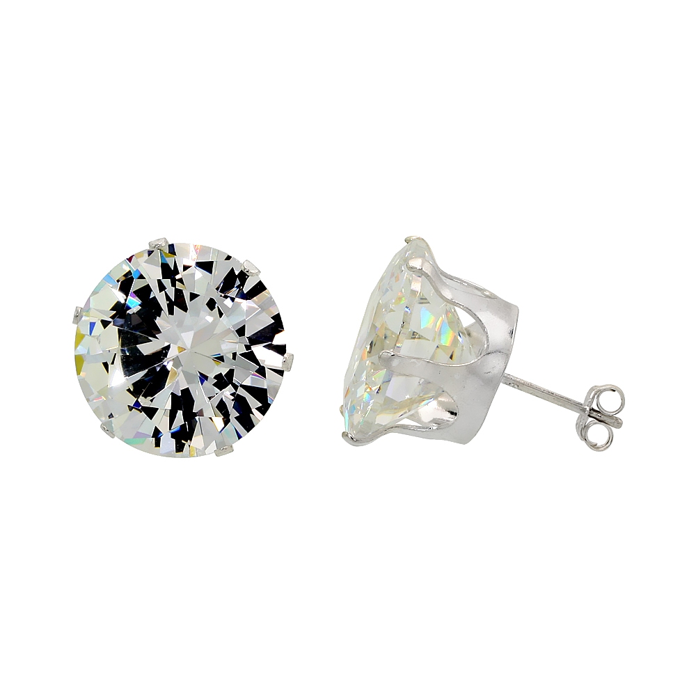 Sterling Silver Cubic Zirconia Earrings Studs 15 mm 4 prong 26 carat/pair