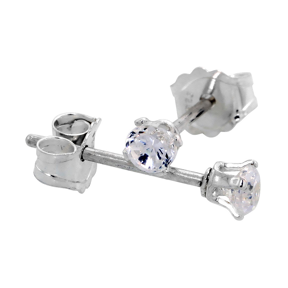 Sterling Silver Tiny 2.5mm Cubic Zirconia Earrings Studs 4 prong 1/10 carat/pair
