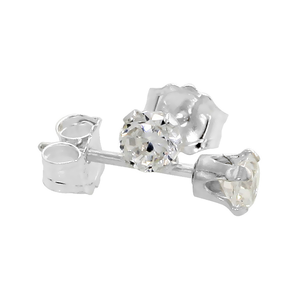 Cubic Zirconia Earrings Studs 3 mm Cartilage Nose 4 prong 1/4 ct/pr in Sterling Silver & 14k Gold