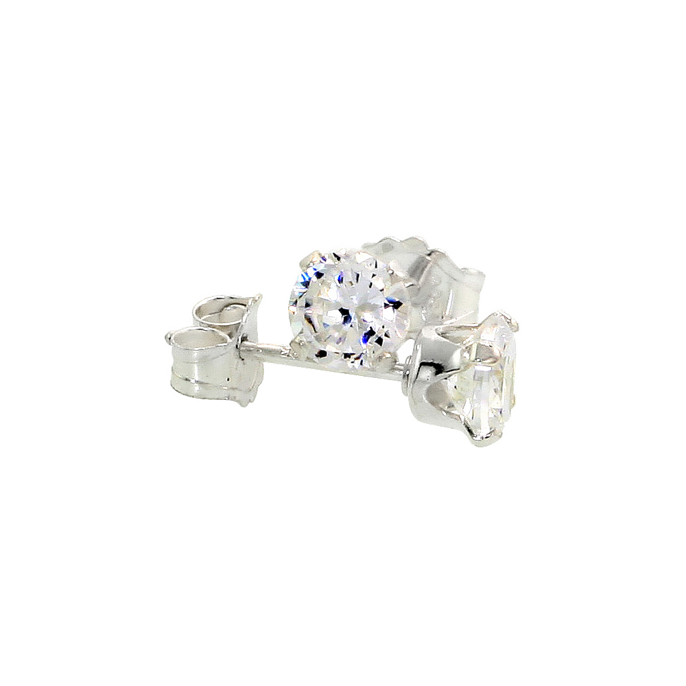 Sterling Silver 4mm CZ Stud Earrings Brilliant Cut White Color 1/4 cttw