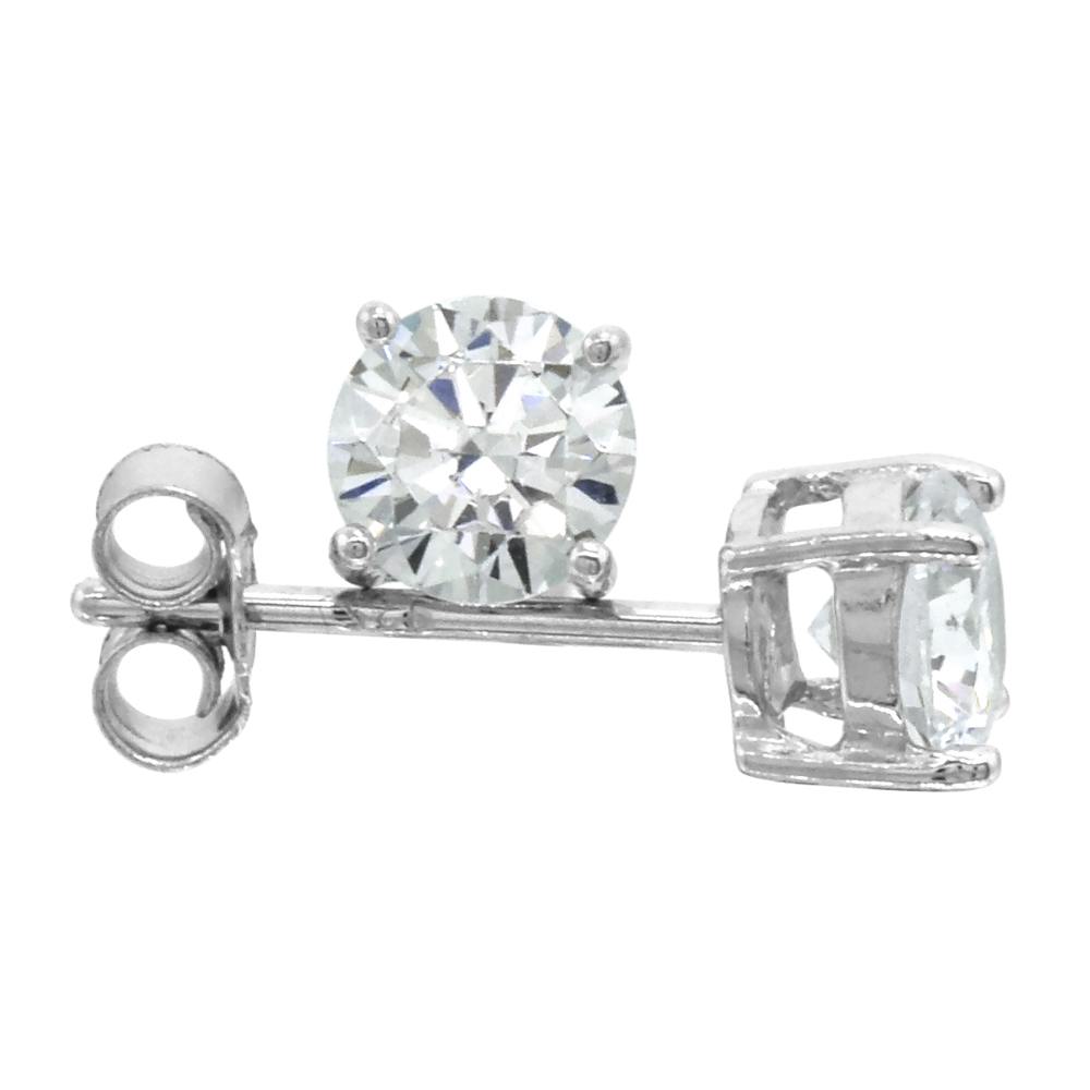 Sterling Silver 5mm CZ Stud Earrings Brilliant Cut White Coated Basket Setting Color Platinum 1 ct/pr