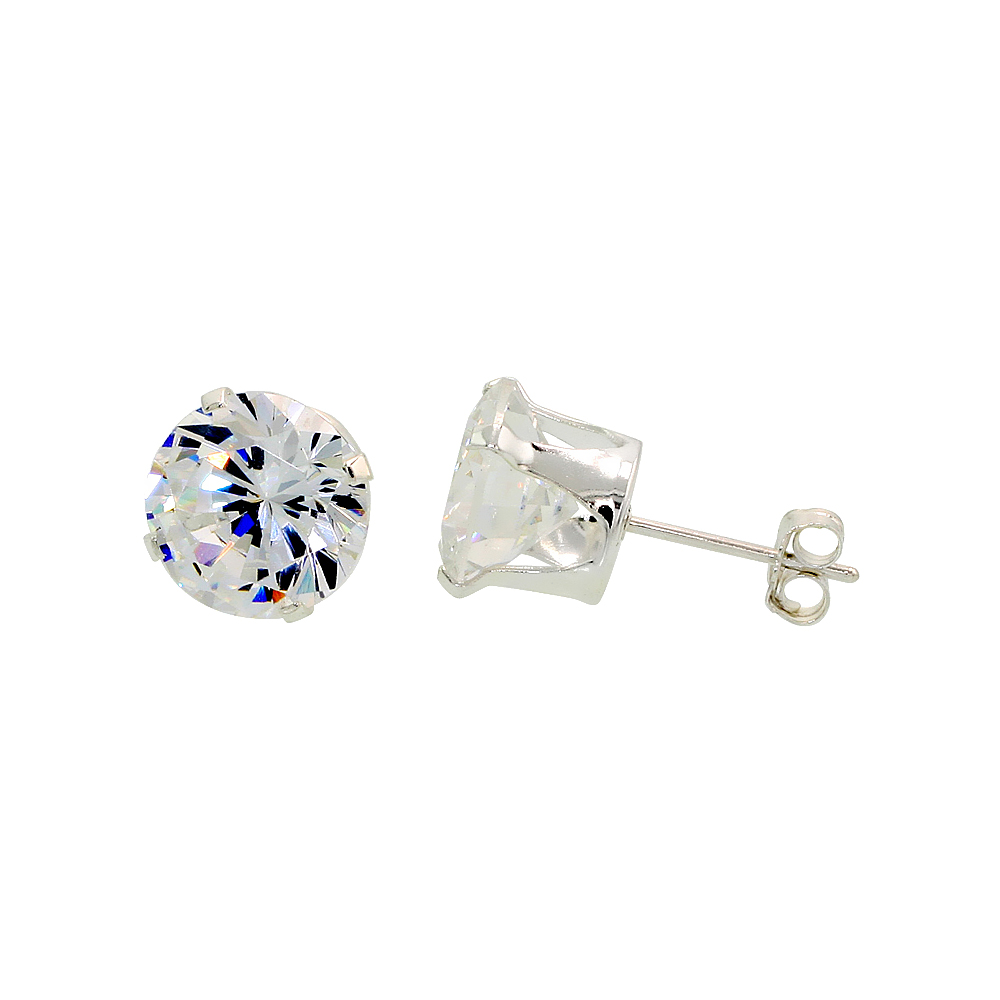 Sterling Silver Cubic Zirconia Earrings Studs 9 mm 4 prong 5.5 carats/pair