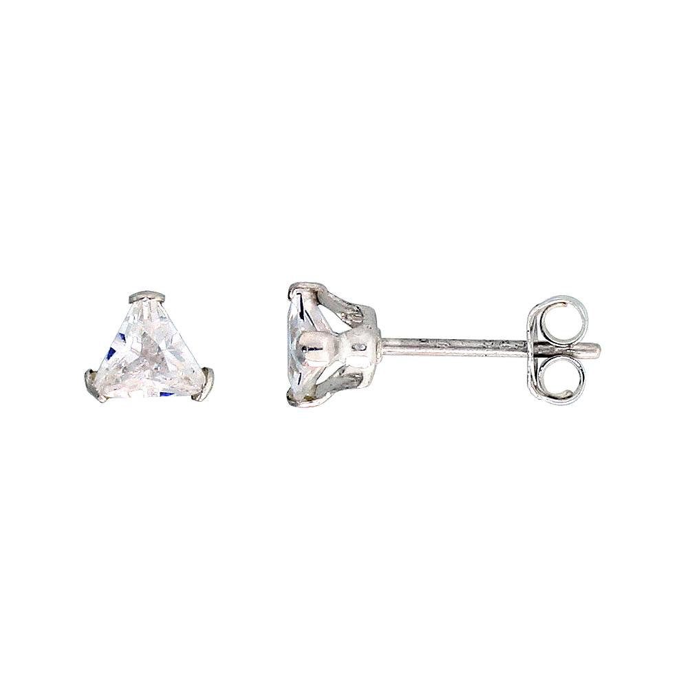 Sterling Silver Cubic Zirconia Triangle Earrings Studs 0.5 carats/pair