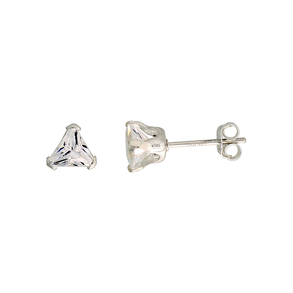 Sterling Silver Cubic Zirconia Triangle Earrings Studs 3/4 carat/pair