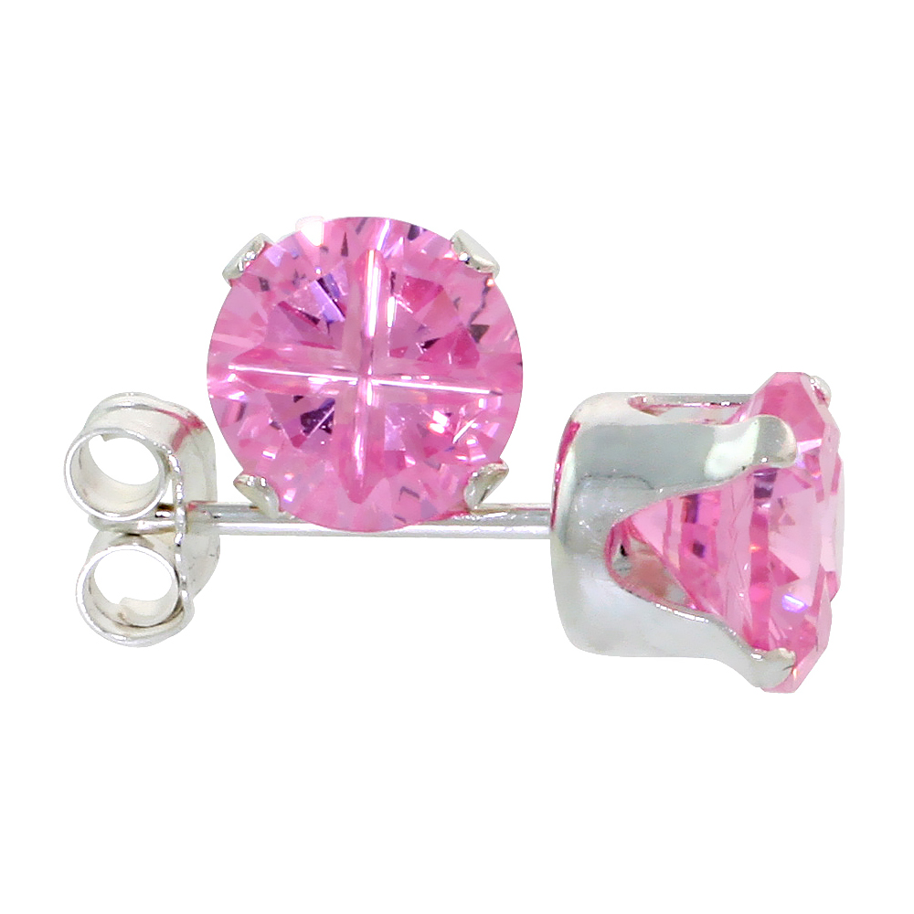 Sterling Silver Cubic Zirconia Pink Earrings Studs Invisible Cut 2 carat/pair
