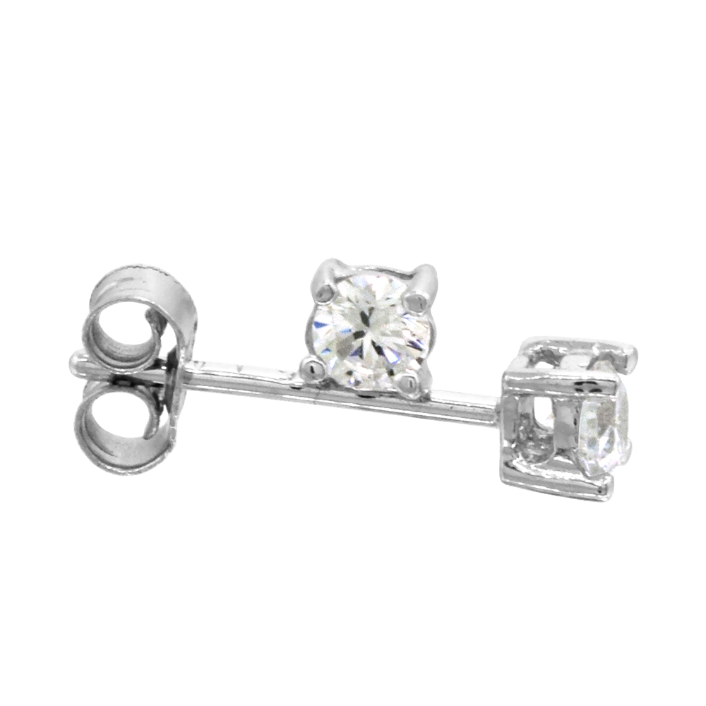 Sterling Silver 3mm CZ Stud Earrings Brilliant Cut White Coated Basket Setting Color Platinum 1/4 cttw