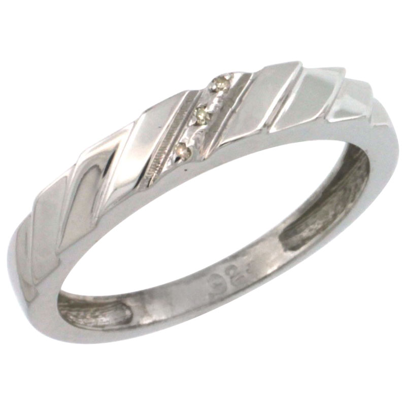 Sterling Silver Ladies&#039; Diamond Wedding Ring Band, w/ 0.019 Carat Brilliant Cut Diamonds, 5/32 in. (4mm) wide