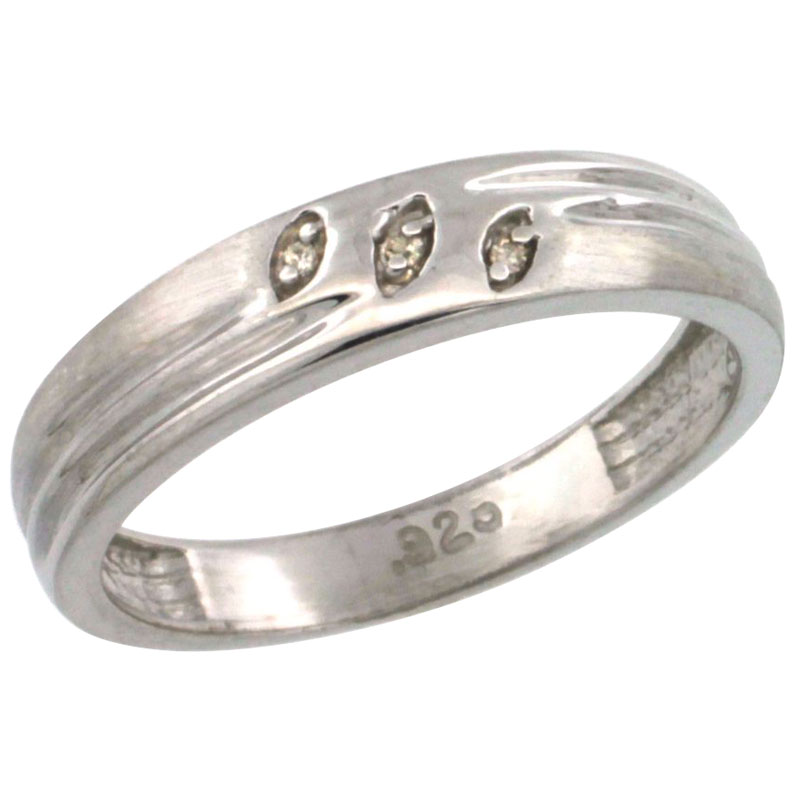 Sterling Silver Ladies&#039; Diamond Wedding Ring Band, w/ 0.019 Carat Brilliant Cut Diamonds, 5/32 in. (4.5mm) wide