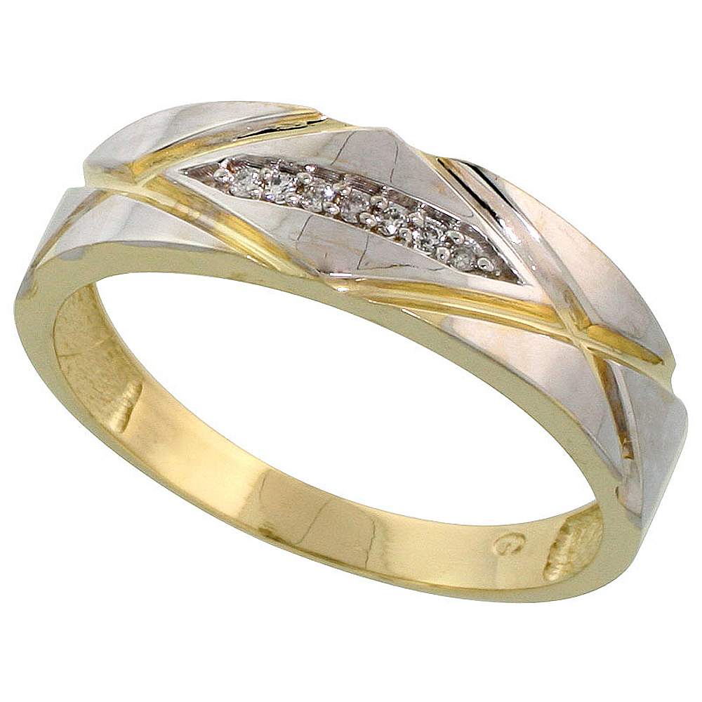 Gold Plated Sterling Silver Mens Diamond Wedding Band, 1/4 inch wide