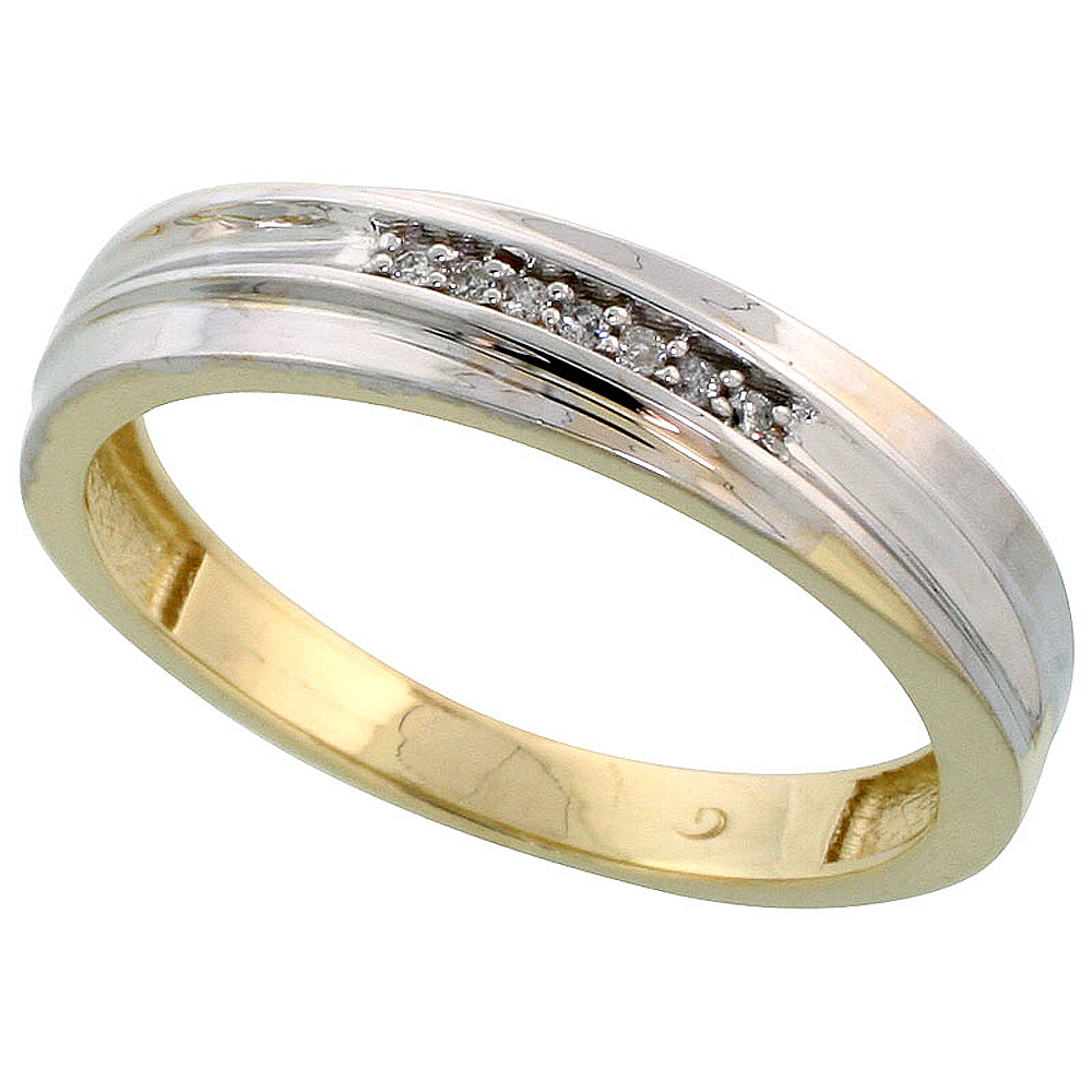 Gold Plated Sterling Silver Mens Diamond Wedding Band, 3/16 inch wide