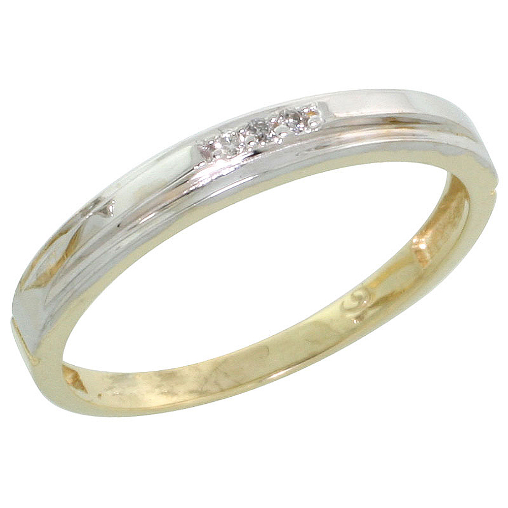 Gold Plated Sterling Silver Ladies Diamond Wedding Band, 1/8 inch wide