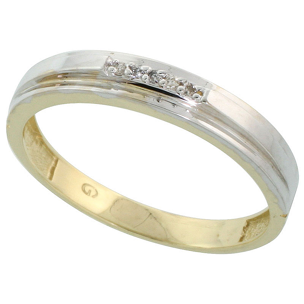 Gold Plated Sterling Silver Mens Diamond Wedding Band, 5/32 inch wide