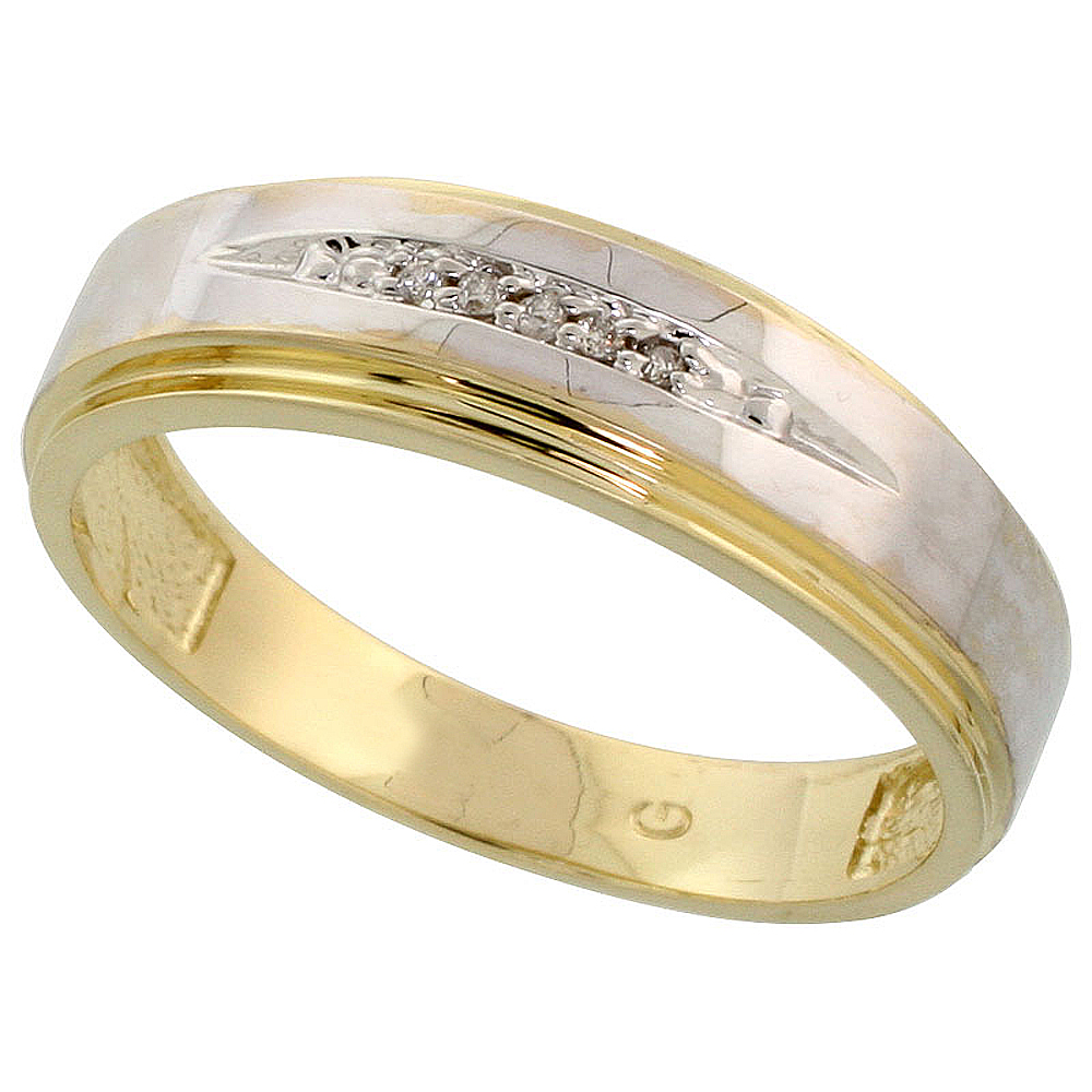 Gold Plated Sterling Silver Mens Diamond Wedding Band, 1/4 inch wide