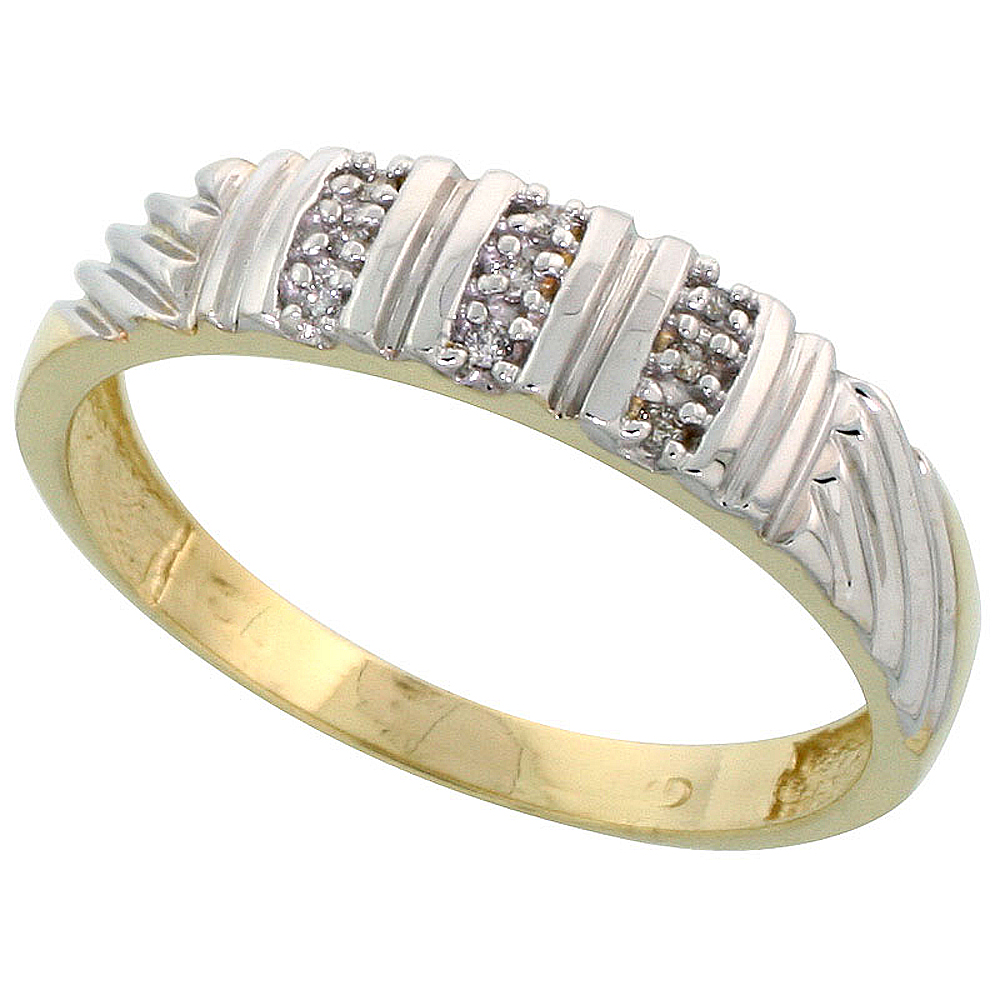 Gold Plated Sterling Silver Mens Diamond Wedding Band, 3/16 inch wide