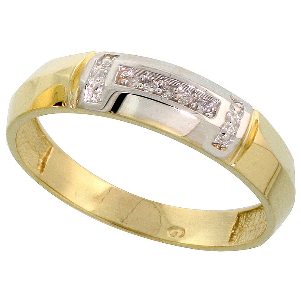 Gold Plated Sterling Silver Mens Diamond Wedding Band, 7/32 inch wide