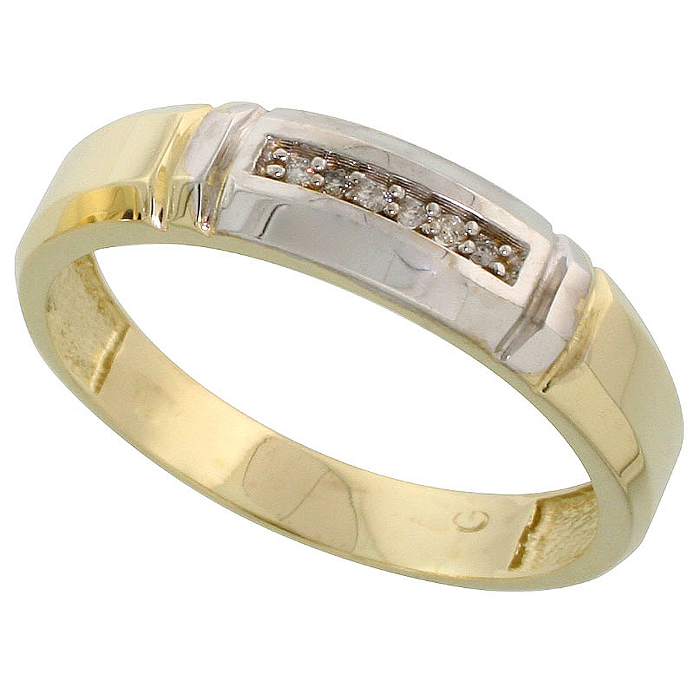 Gold Plated Sterling Silver Mens Diamond Wedding Band, 7/32 inch wide