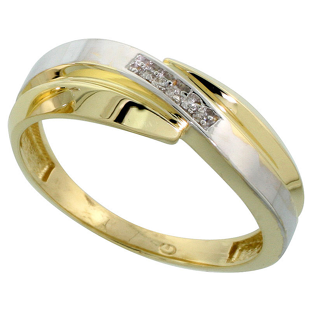 Gold Plated Sterling Silver Mens Diamond Wedding Band, 9/32 inch wide