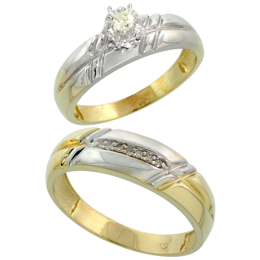 Gold Plated Sterling Silver 2-Piece Diamond Wedding Engagement Ring Set for Him and Her, 5.5mm & 6mm wide