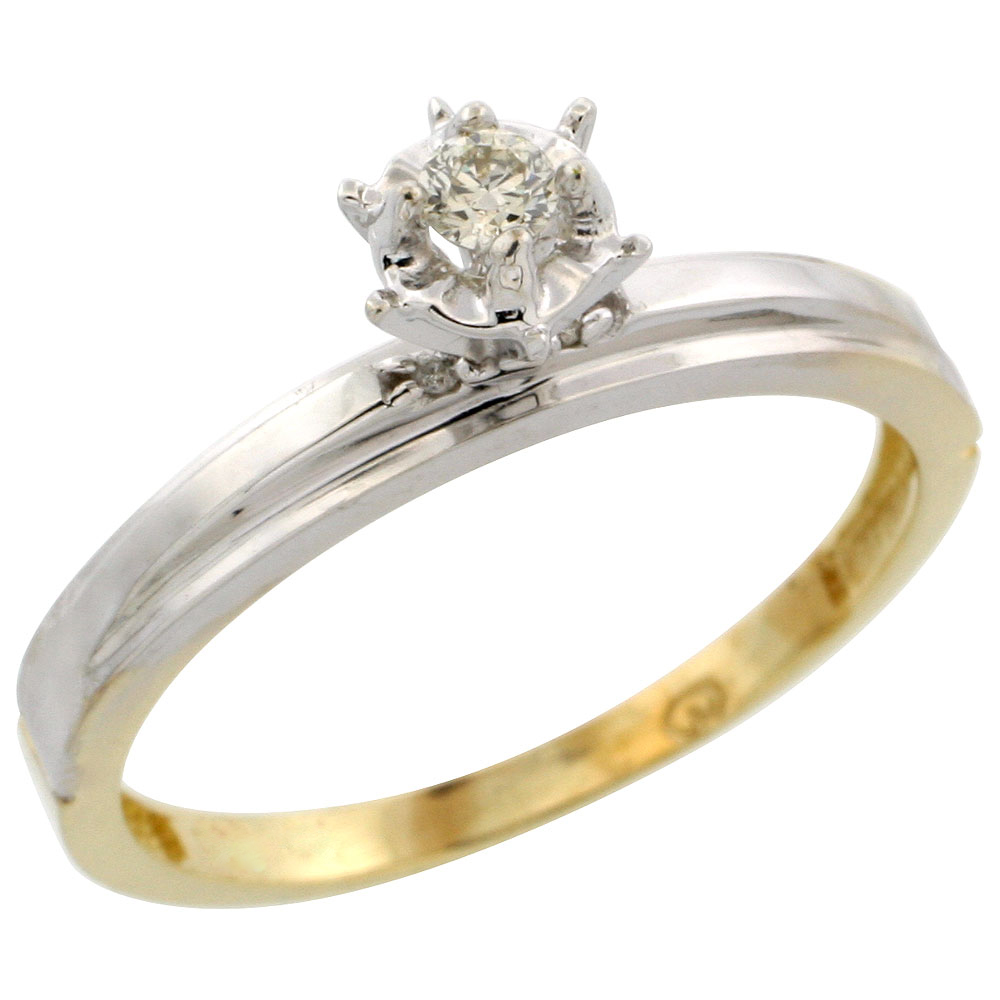 Gold Plated Sterling Silver Diamond Engagement Ring, 1/8 inch wide