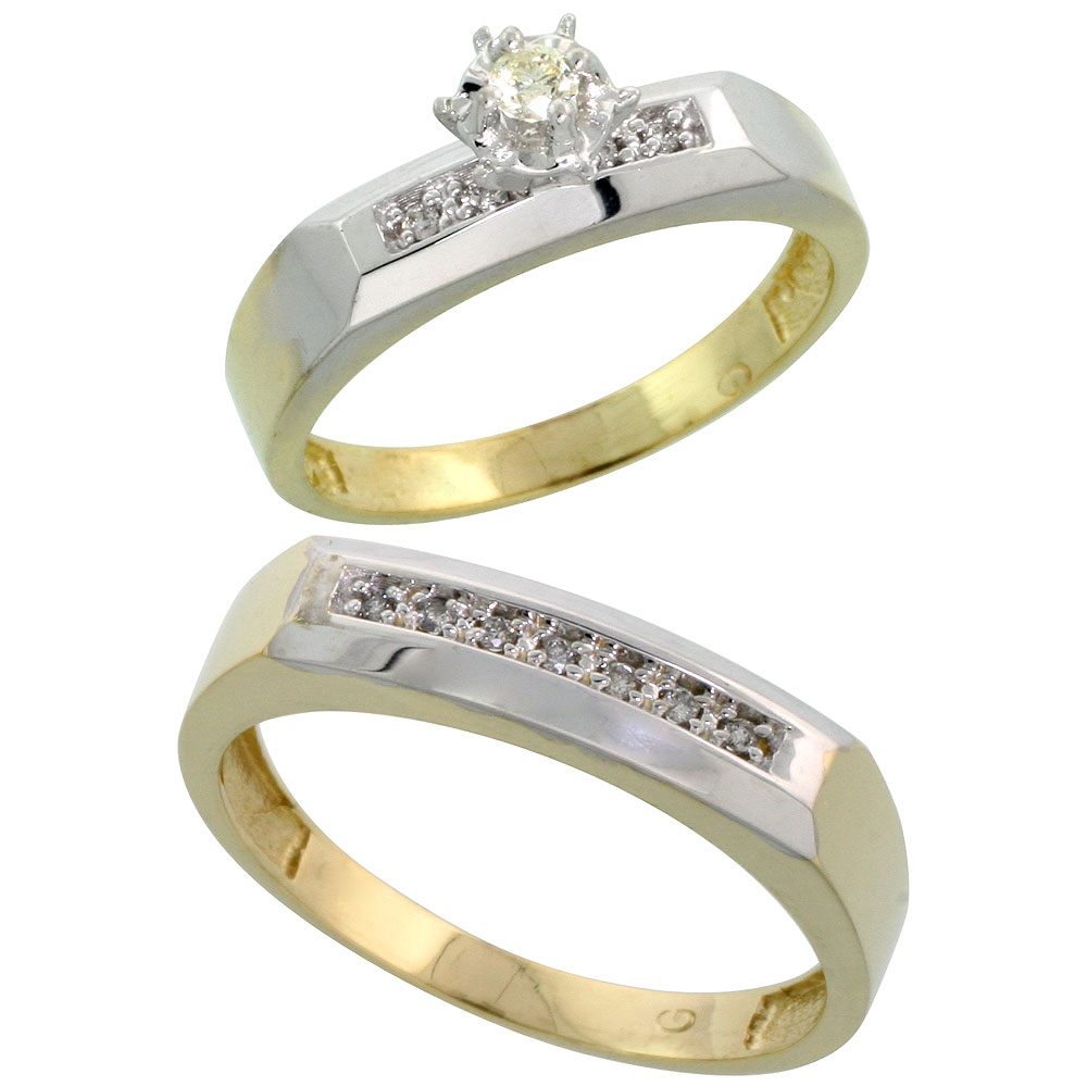 Gold Plated Sterling Silver 2-Piece Diamond Wedding Engagement Ring Set for Him and Her, 4.5mm & 5mm wide
