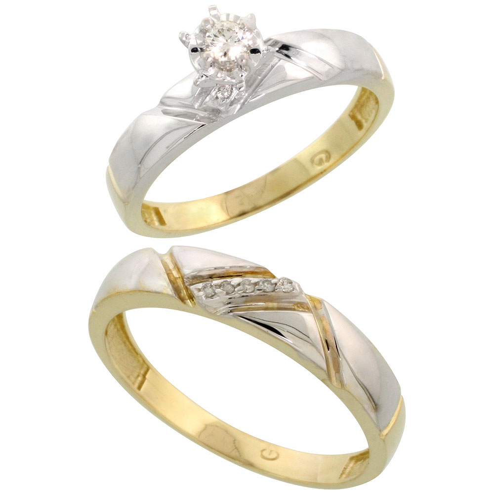 Gold Plated Sterling Silver 2-Piece Diamond Wedding Engagement Ring Set for Him and Her, 4mm &amp; 4.5mm wide