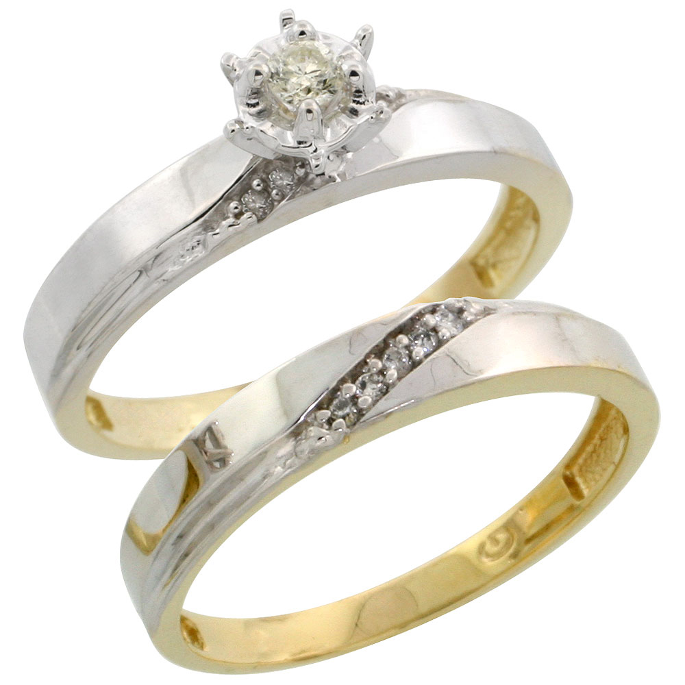 Gold Plated Sterling Silver Ladies 2-Piece Diamond Engagement Wedding Ring Set, 1/8 inch wide