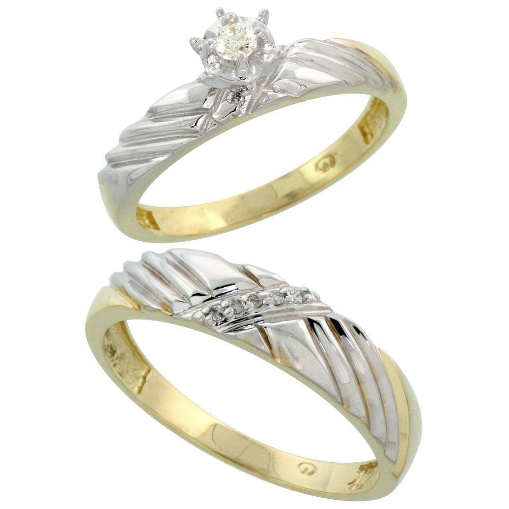 Gold Plated Sterling Silver 2-Piece Diamond Wedding Engagement Ring Set for Him and Her, 3.5mm & 5mm wide
