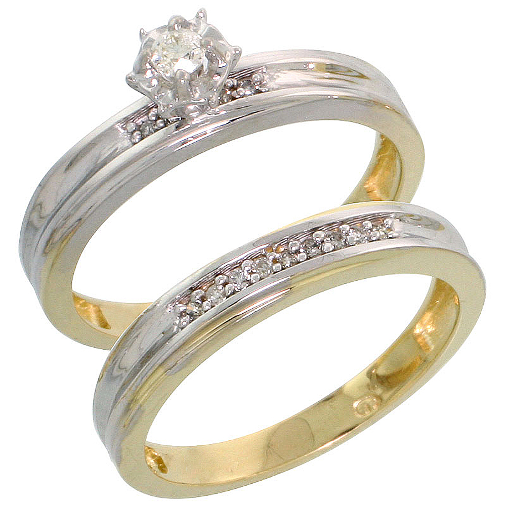 Gold Plated Sterling Silver Ladies 2-Piece Diamond Engagement Wedding Ring Set, 1/8 inch wide