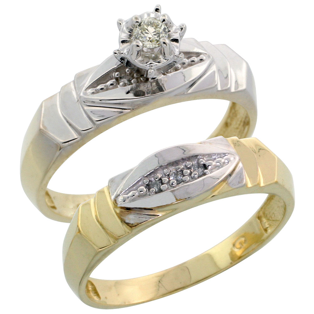 Gold Plated Sterling Silver Ladies 2-Piece Diamond Engagement Wedding Ring Set, 3/16 inch wide