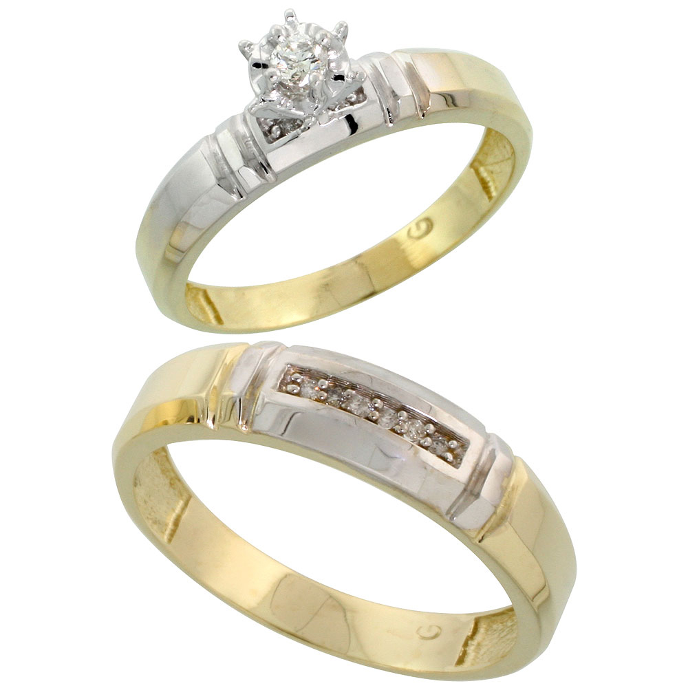 Gold Plated Sterling Silver 2-Piece Diamond Wedding Engagement Ring Set for Him and Her, 4mm &amp; 5.5mm wide