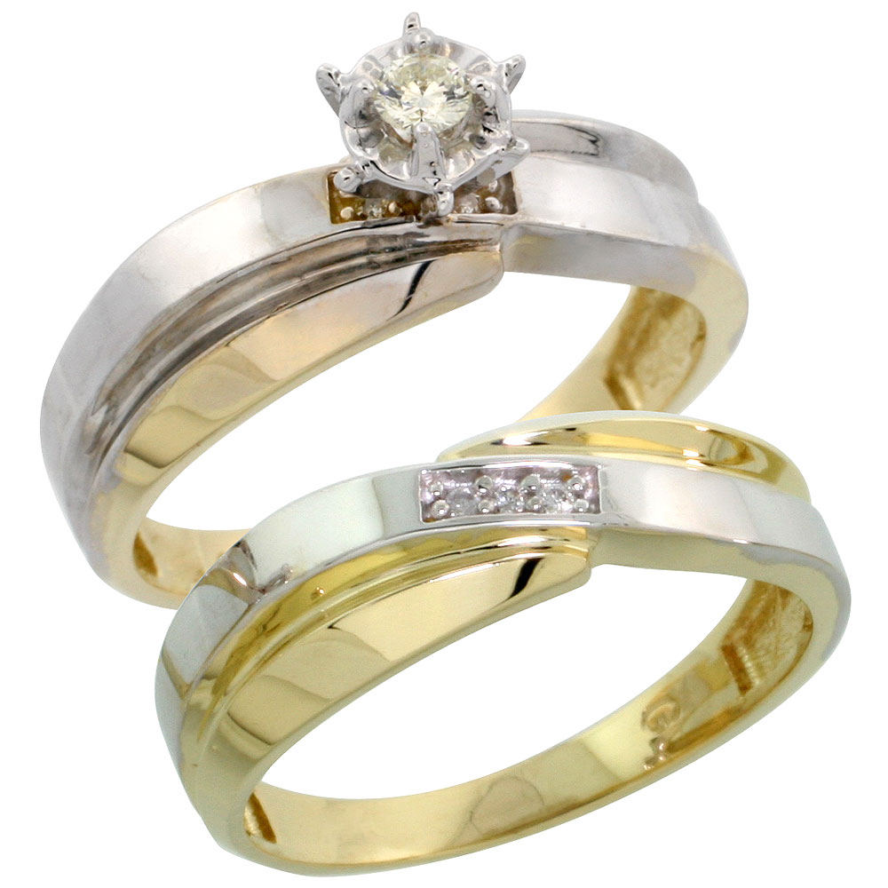 Gold Plated Sterling Silver Ladies 2-Piece Diamond Engagement Wedding Ring Set, 1/4 inch wide