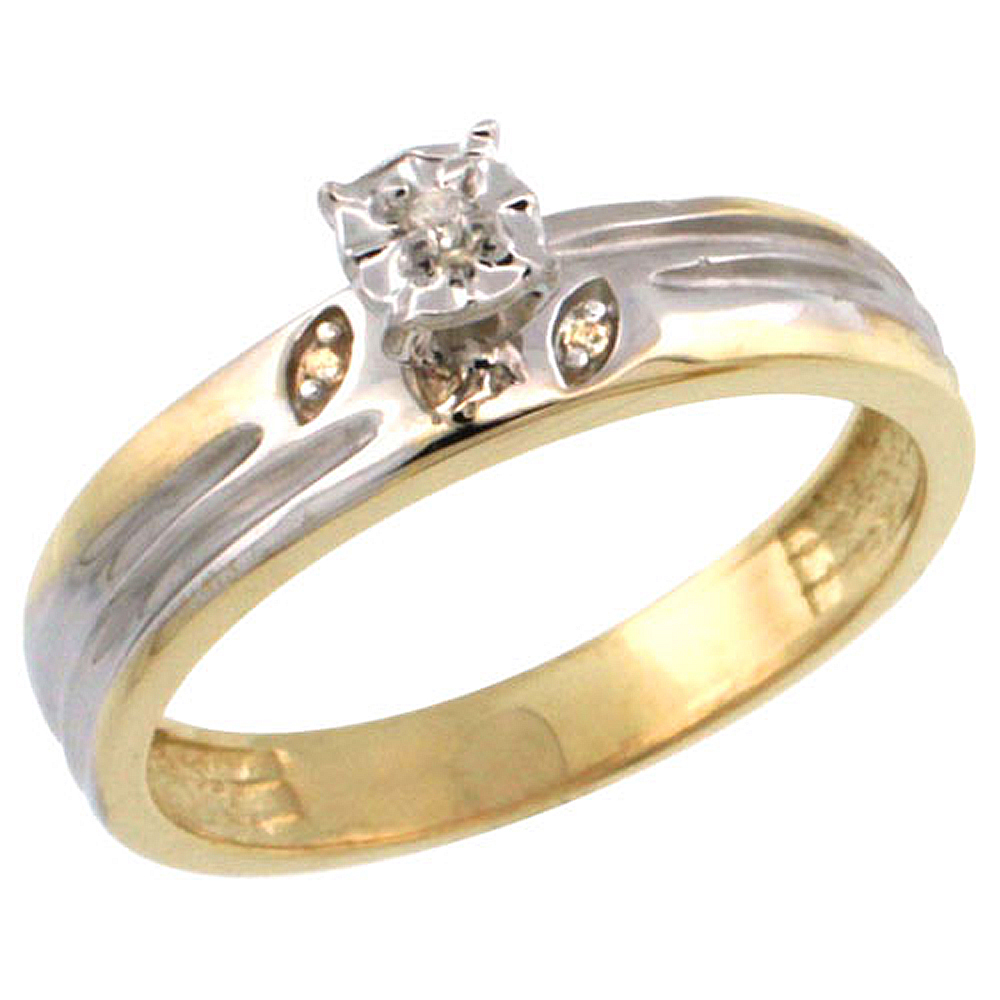 Gold Plated Sterling Silver Diamond Engagement Ring 5/32 inch wide