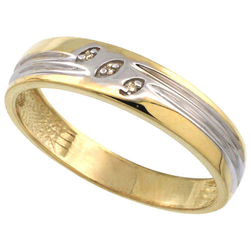 Gold Plated Sterling Silver Mens Diamond Wedding Ring 3/16 inch wide