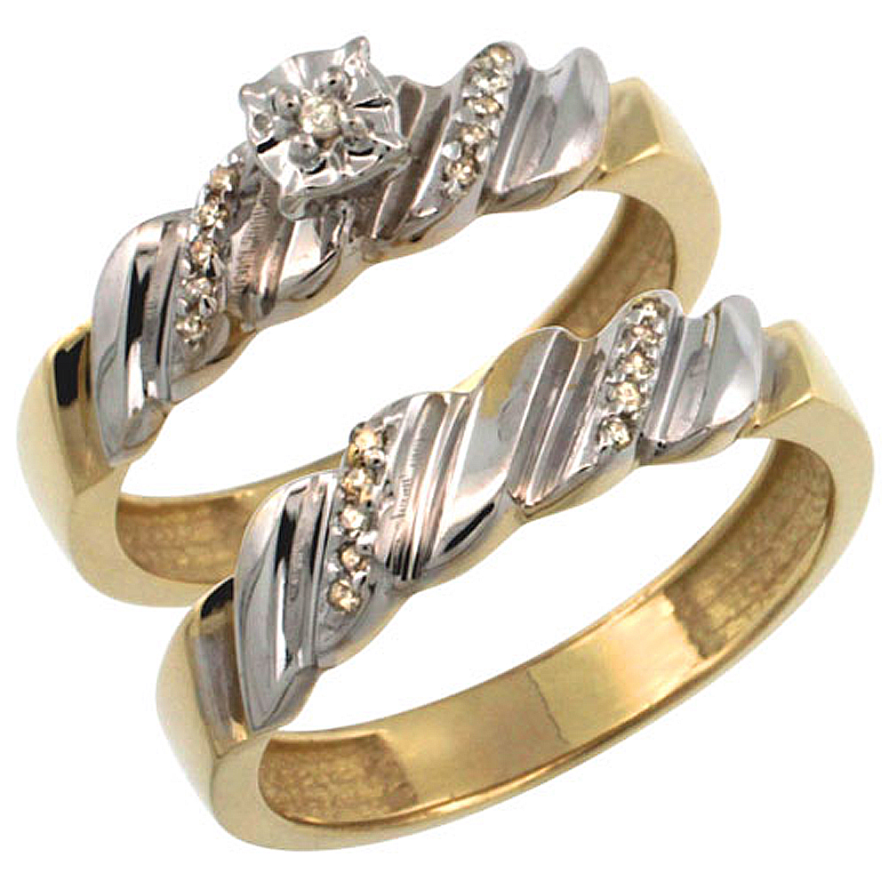 Gold Plated Sterling Silver Ladies 2-Piece Diamond Engagement Wedding Ring Set 3/8 inch wide
