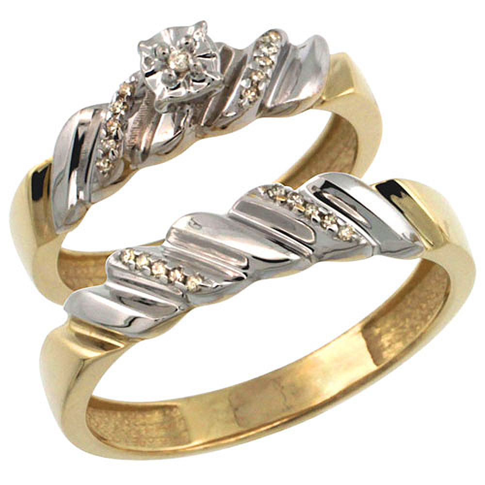 Gold Plated Sterling Silver 2-Piece Diamond Wedding Engagement Ring Set for Him and Her 5mm &amp; 5mm wide