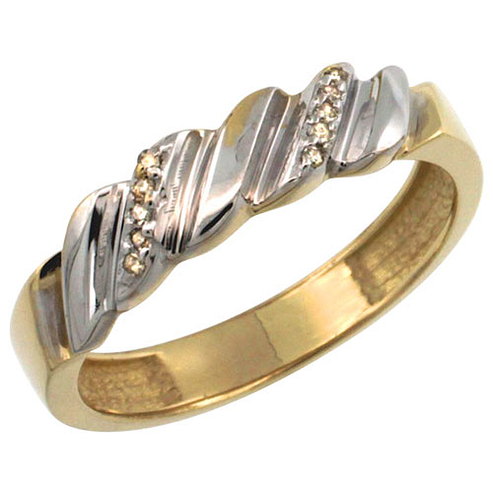 Gold Plated Sterling Silver Ladies Diamond Wedding Ring 5/32 inch wide