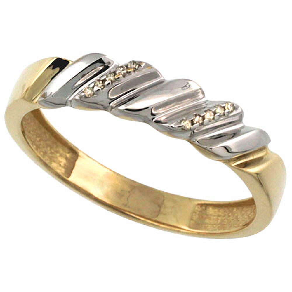 Gold Plated Sterling Silver Mens Diamond Wedding Ring 3/16 inch wide