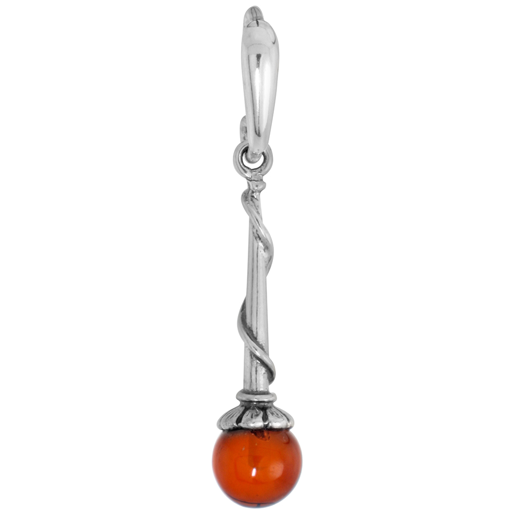 Sterling Silver Baltic Amber Majorette Baton Pendant for Women 6mm Bead 1 inch tall No Chain Included