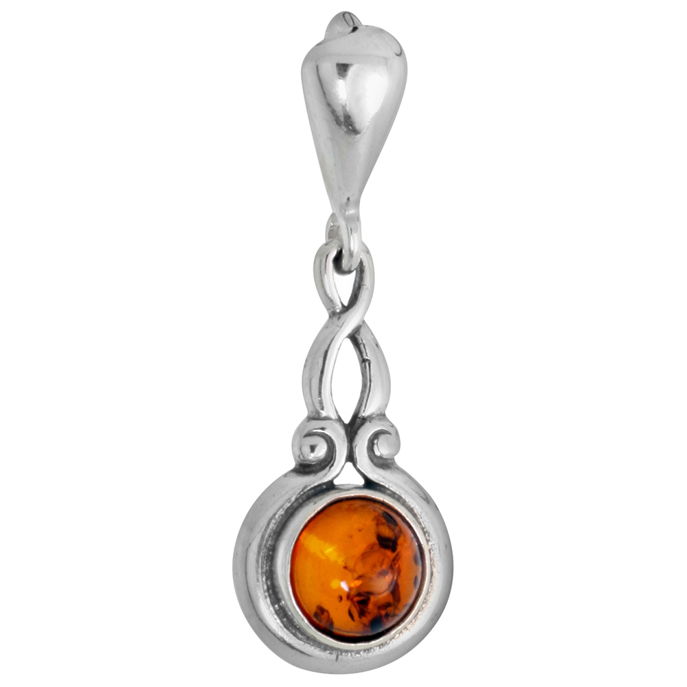 3/4 inch Dainty Sterling Silver Baltic Amber infinity Necklace for Women Infinity Design 6mm Round Cabochon Available with or without chain