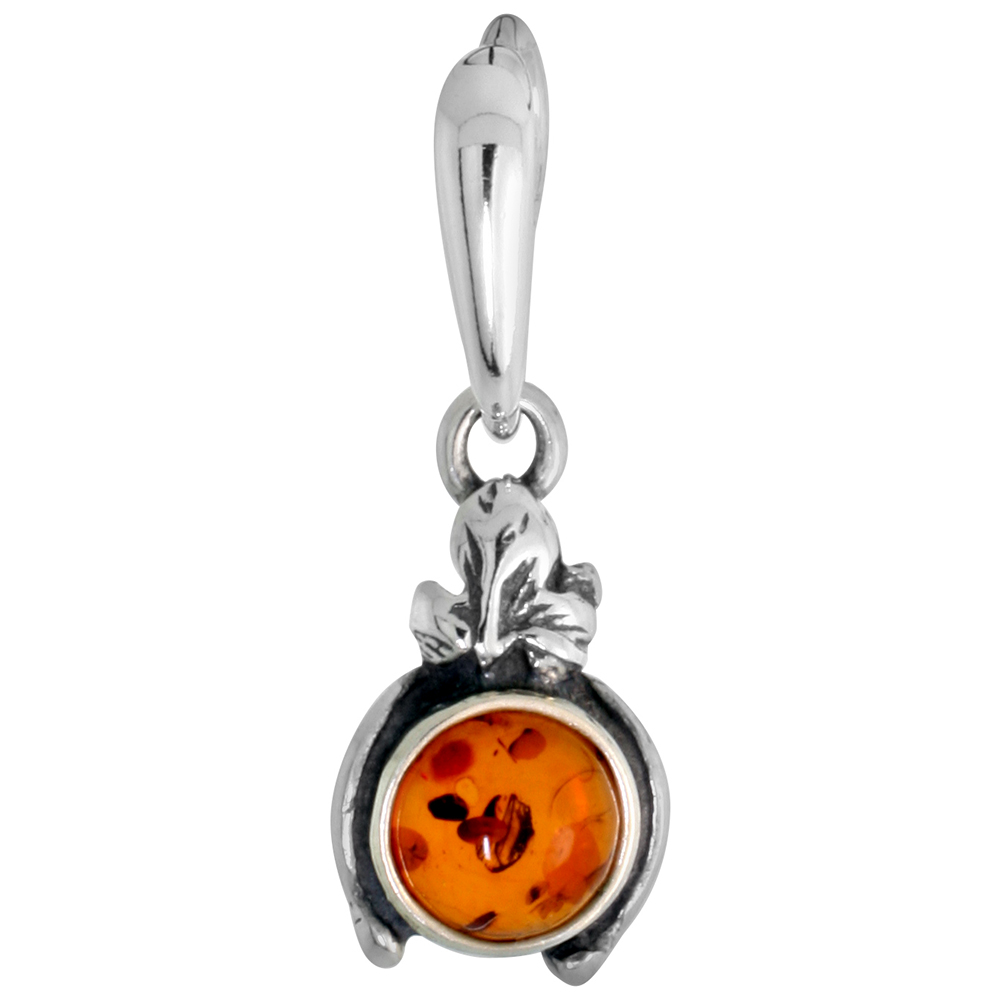 5/8 inch Tiny Sterling Silver Baltic Amber Necklace for Women Horseshoe Bezel 6mm Round Cabochon Available with or without chain