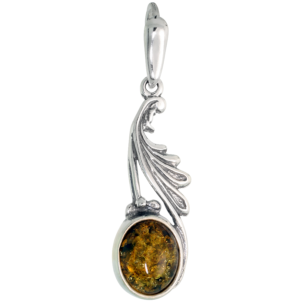Sterling Silver Amber Stone Russian Baltic Amber Pendant