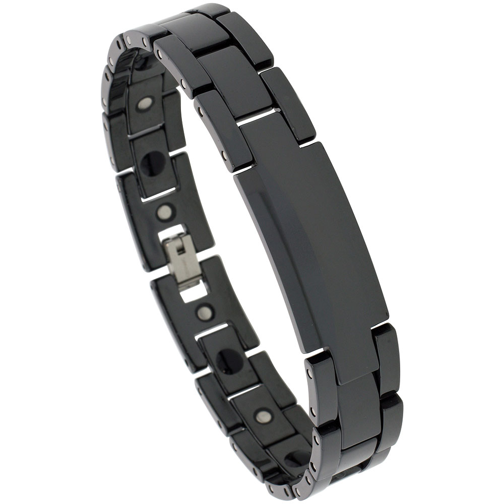 Ceramic Black ID Bracelet Magnetic Therapy, 7/16 inch wide, 