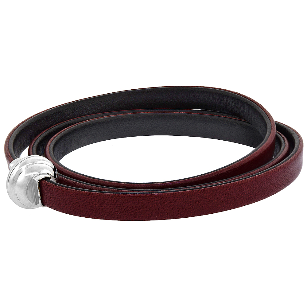 Quality Full Grain Red & Black Leather Wrap Bracelet Double Sided Magnetic Clasp Italy 22.5 inch