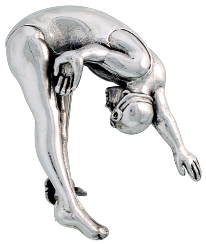 Sterling Silver Acrobatic Diver Brooch Pin, 1 1/4&quot; (32 mm) tall